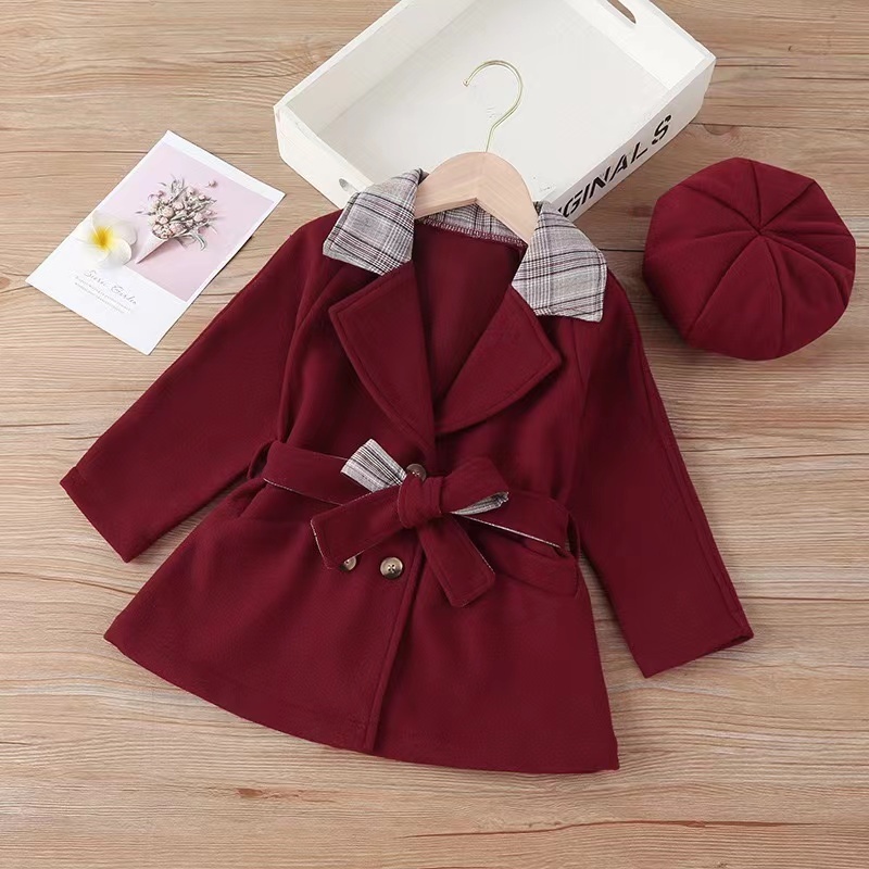 Comyson Wholesale Warm Wear Solid Midi Children's Girl Jacket Korean Elegant Kids Girls Long Sleeve Dust Coat