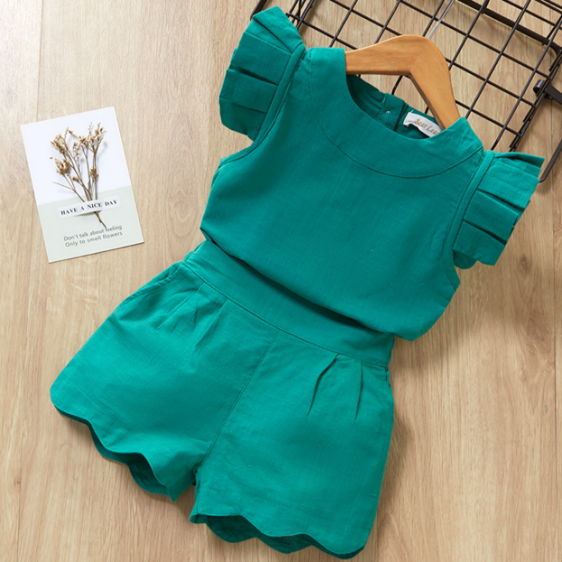 T-shirt Pants Clothing Girls Fashion Tops Shorts Clothes Set Summer Baby Hot Sale Girls Flying Sleeve Tops Shorts Children Suit