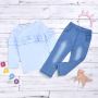 New Fashion Casual Ruffle Top Without Hood Jeans Suit Girl Clothes Childrens Summer Sets