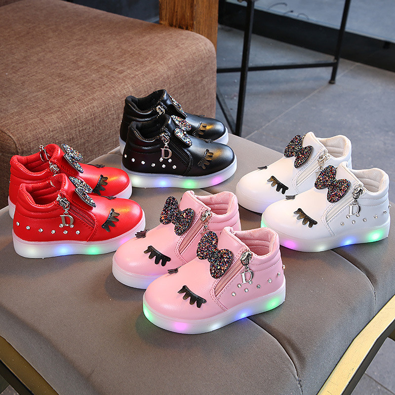 Conyson Children Glowing Sneakers Kid Princess Bow for Girls LED Shoes Cute Baby Sneakers with Glowing Lighted Shoes