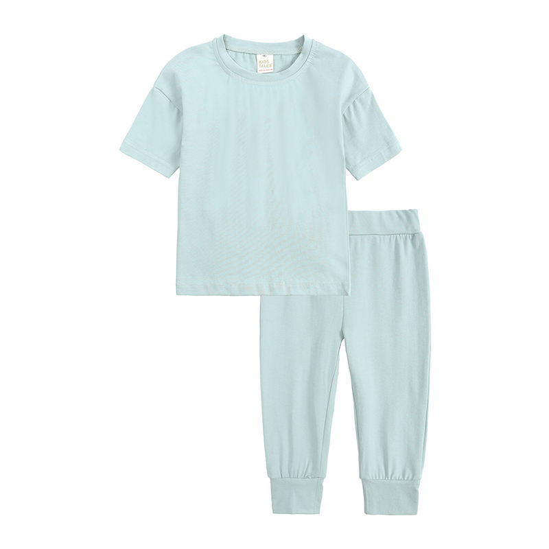 Conyson Customize children clothes short sleeve plain cotton summer kids girls clothing sets