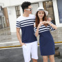 2020 Hot Sale Striped Knitted Short Sleeve T Shirt Parent-Child Outfit Family Matching Clothing Sets