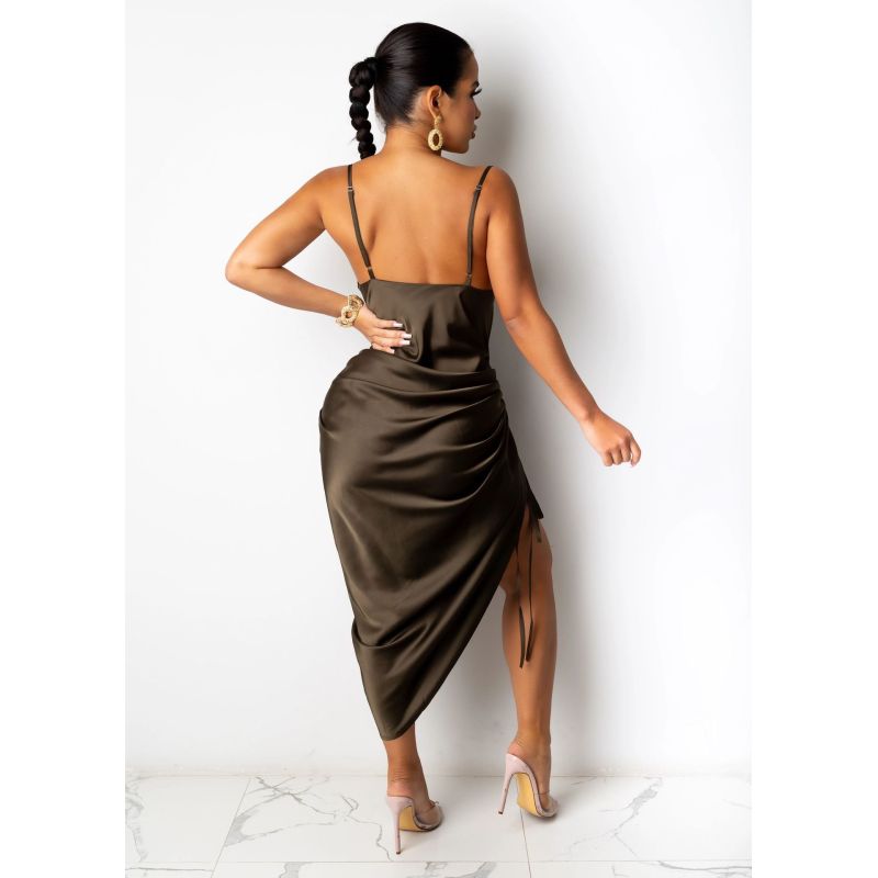 Conyson Hot Sale Fashion Summer Dress Drawstring Spaghetti Straps Backless Long Lady Sexy Dresses for Women Party Sexy Solid