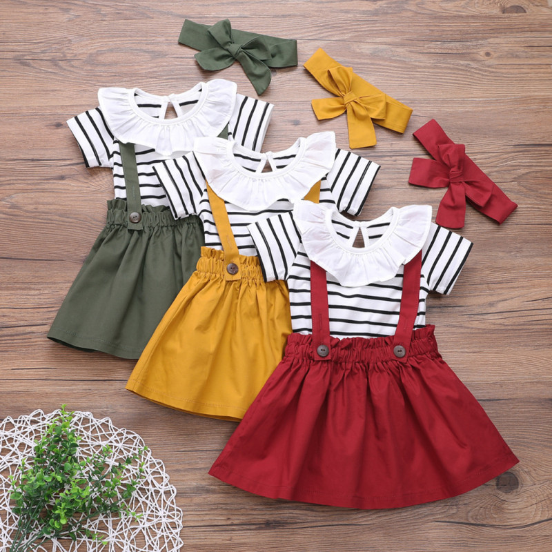 Summer new pretty baby short sleeved top jean strap skirt clothing set baby girl fashion  clothes outfits