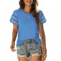 Conyson Hot Sale Spandex Polyester Fashion Lace Shirring 6 Colors Women Customizable Blank Casual T Shirt Women's T-shirts