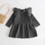 Fall Winter Knitted Princess Baby Long-Sleeved Solid Color Elastic Sweater Cotton Toddler Girls' Dresses