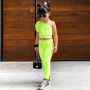 Conyson Wholesale Summer Short Sleeve Kids Clothes Causal Solid Baby Girl Cotton Sleeveless One shoulder Tops Pants Legging Sets