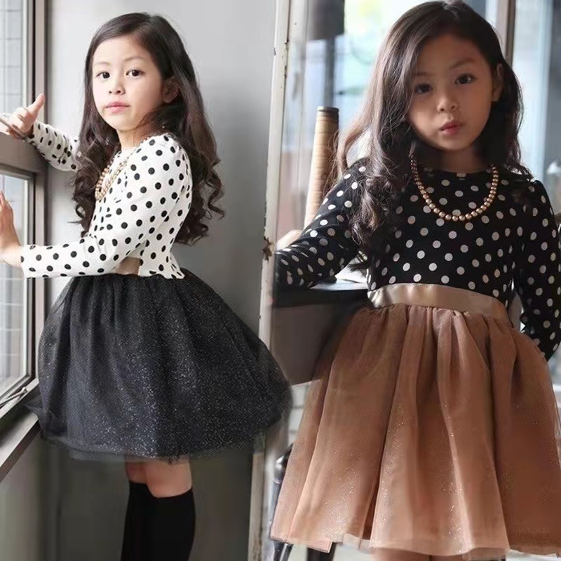 2021 Spring New Fashion Polka Dot Elegant Kids Girl Dresses Long Sleeve Clothing Girls Clothes Princess Dress