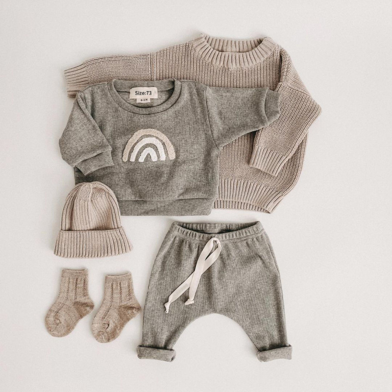 Conyson Cartoon Rainbow Cotton Kids Clothes Baby Sets Warm Winter Clothing Set Long Sleeve Baby Boys Tops+Pant Sets