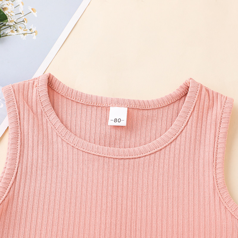 Conyson Stretch Kint Solid Color Suit Summer New Arrival Toddler Girls Boutique Ruffled 2 Piece Kid Girls Clothing Set