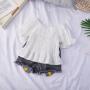 Conyson boutique Children's Kids Korean Fashion square Neck pure color Girl T-shirt fold Summer kids Girls clothing Tops T-shirt