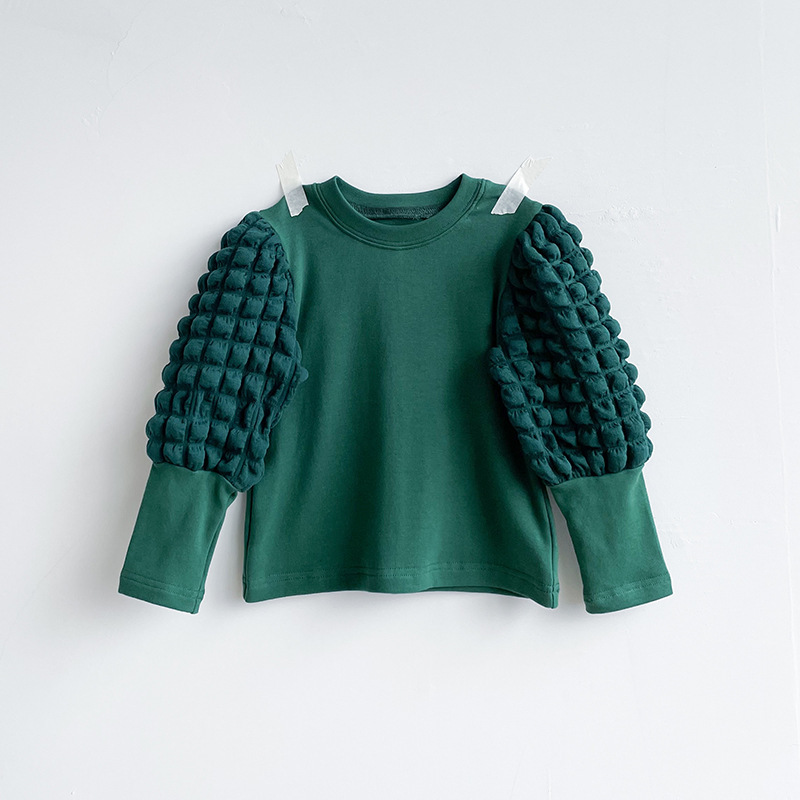 Conyson Wholesale Spring Autumn Toddler Kids Puff Sleeve Top Clothes Casual Solid Tops Child Girls' Clothing