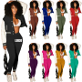 popular style fashion fall winter designer logo Customized women two pieces jacket suit button clothing adult Ribbed clothes set