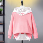 Wholesale Custom Logo Unisex Kids Hoodie Sweater Splicing Stitching Color Assumes Two Pieces Casual Sports Tops Upper Garments