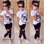 Wholesale Letter Print Breathable Knitted Short Sleeve Kid Clothes 2Pcs Sport Children Clothing Set
