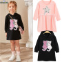 Conyson Hot Sale Sweet Girls Clothes Dresses Spring Autumn Long Sleeve Sequin Embroidery Patch Dress Kids Girl Hoodies Dress