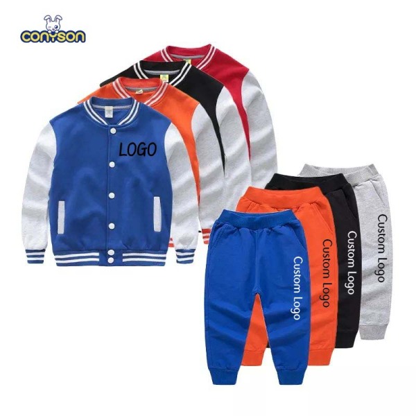 Logotipo personalizado, venta al por mayor, trajes para correr en blanco para niños, chaqueta y pantalones de chándal, ropa de otoño para niños, chándales, conjuntos de chándal