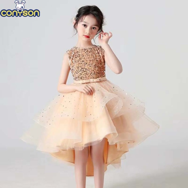 Conyson RTS Summer Sleeveless 3-8 Years Baby Girls Train Dresses 4 Colors Wedding Party Children Clothes Birthday Clothing
