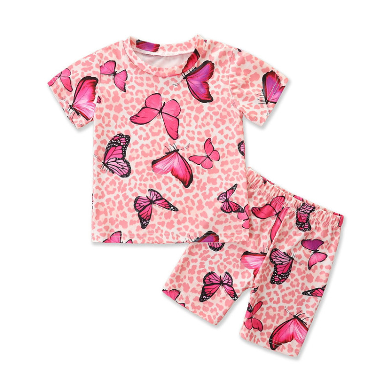 Conyson baby Girls cute butterfly print suit Soft Short Biker leopard print Set Match A Little Tight Shorts Outfits