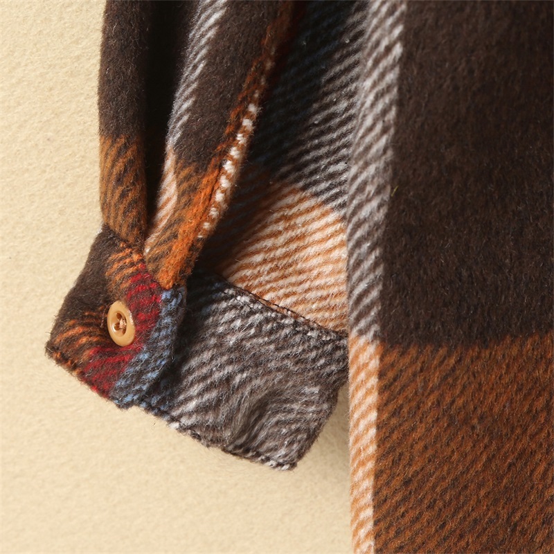 Fashion Autumn Children Girl Boy Warm Coat Plaid Long Sleeve Pocket Button Turn-down Collar Shirts Coat Jacket Tops Outwear
