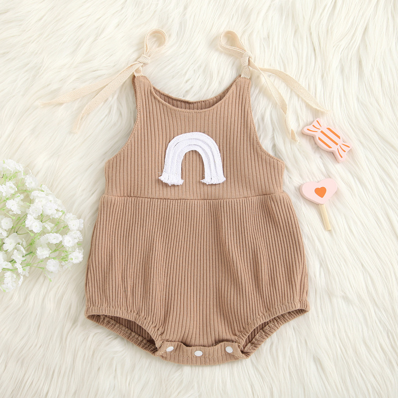ins 2021 Newborn Baby Boys Girls Summer Ribbed Romper Sleeveless Rainbow Pattern Toddler Summer Rompers