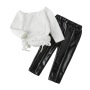 Conyson Wholesale Cotton Stationary New Children long sleeves Crop Top Outfit Square Collar Summer Boutique 2 pieces Girls Set