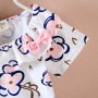 High Quality 2021 summer children popular short sleeve o-neck bowknot baby girls print tops with kid pure color short pants 2pcs