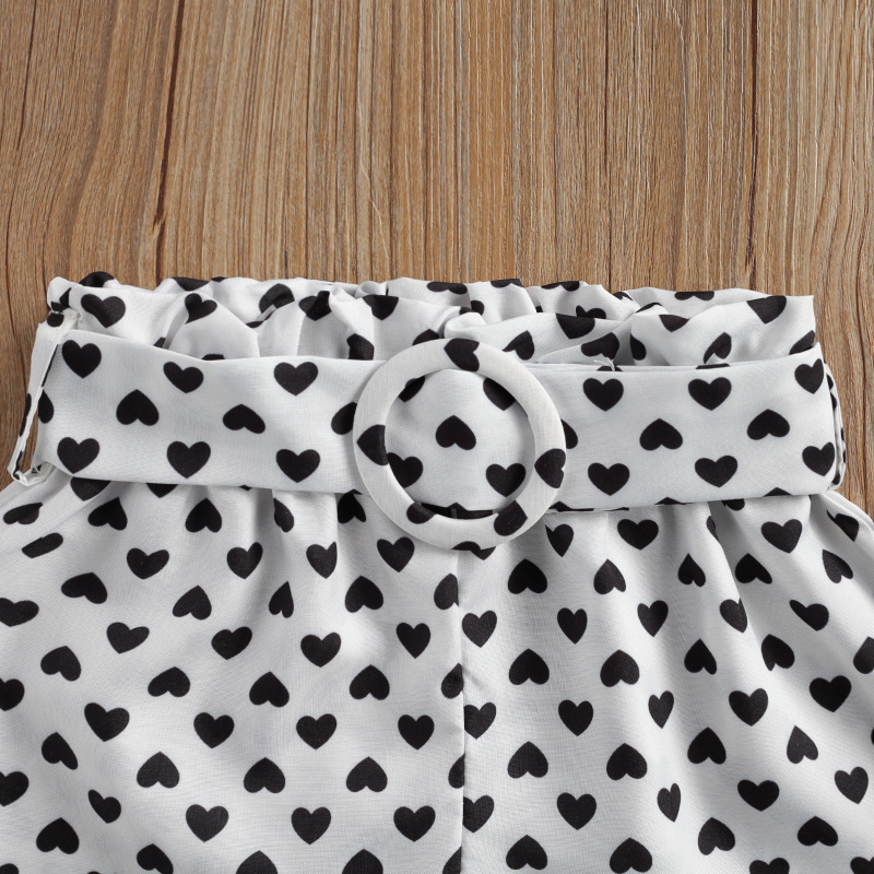 Conyson Toddler Baby Girl Summer 2Pcs Set Solid Bandage Suspender Tops + Polka Dot Elastic Heart Short Pants Casual Outfits