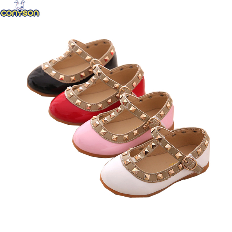 Conyson hot sale rts fashion Korean design shoes children hook & loop little kid toddler girls kids princess dancing rivet shoes
