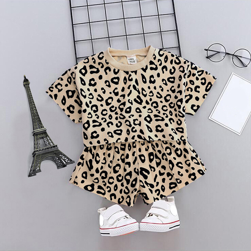 Conyson Fashion Leopard Printed Comfortable Summer Baby Girls Outfit Set Summer Cotton Baby Girl Clothing Sets Top short Pants