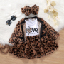 Baby Girl Autumn Princess Leopard Print Dress Suit Letter Stitching Leopard Print Jacket Suit 3pc Set