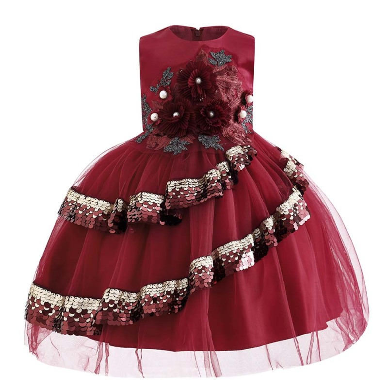 New Style Sequin Flower Girl Birthday Party Wedding Gown Children Girl Dresses Kids Dresses For Girls