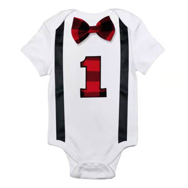 Conyson Summer Short Sleeve Gentleman Bowknot 12 Months Boy Outfits First Birthday Party Toddler Baby Boys Printed Rompers
