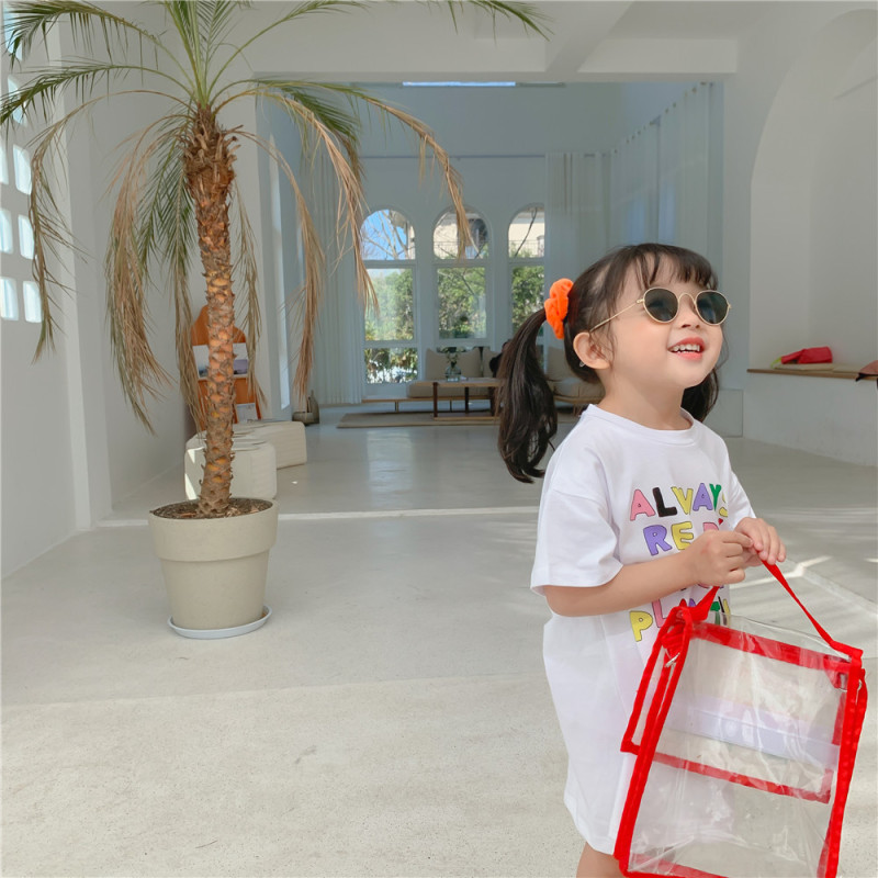 Conyson Hot Fashion Summer Kids Clothes Short Sleeve Solid Letter Colors Print Little Girls T-shirt Causal Flower Cotton Dress