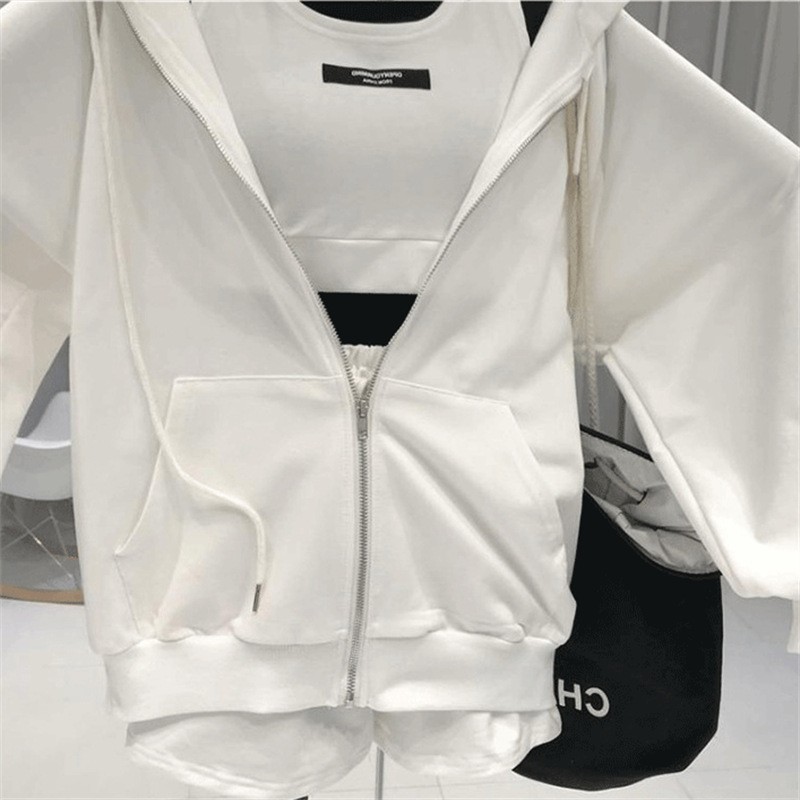 Wholesale AUTUMN fashion designer women's short Clothes sport suit woman clothing three-piece adult tank top shorts hoodie Sets