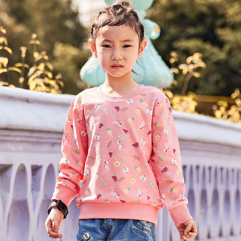 Fashion 2-7 Years Custom Mellowing cartoon Print O- Neck Pink Pullover Sweatshirt For Kids Girls t-shirt
