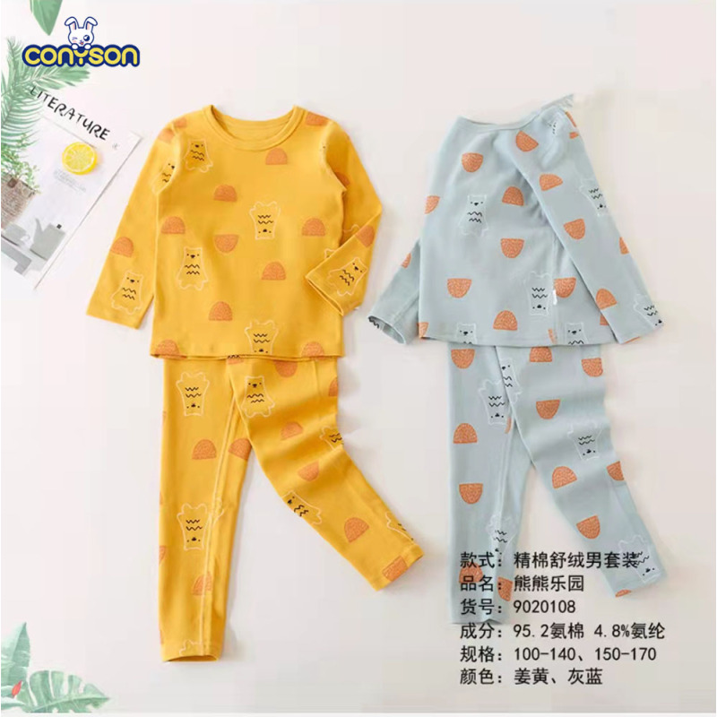 Conyson Wholesale Winter Long Sleeve Simple Style Printing Kids Christmas Gift 2Pcs Infant and Toddler Pajamas for Boys