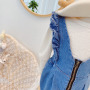 2021 New Cute Baby Girl Denim Jumper Jeans Stylish Toddler Girl One Piece Ruffle Zipper Jeans 1-6 Years