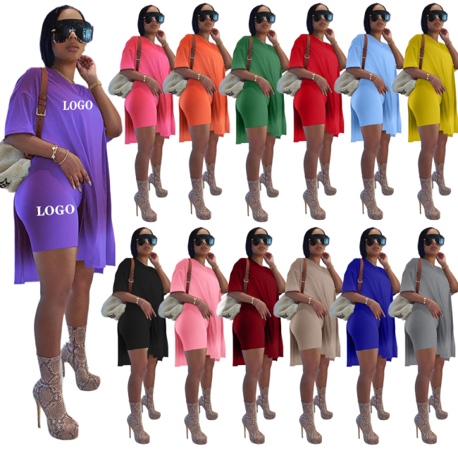 Wholesale Custom Logo Summer Clothes 2023 Fitness Seamless Split Short 2 Pieces Outfit Sweatsuit Sexy Plus Size 5XL Women Set