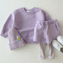 Infants Suits Long Sleeve Oneck Sweater Shorts Spliced Stripe Leggings Two Pieces Sets Unisex Fashion Casual Children Clothing