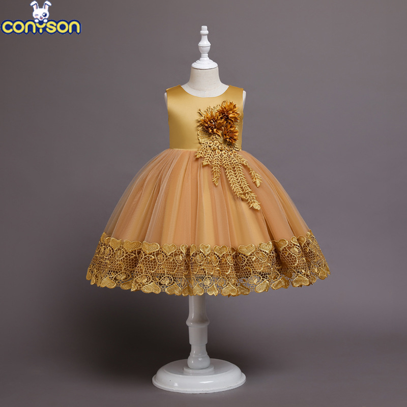 Conyson hot sale Girl Dresses baby Kids clothing Fancy Formal flower Party Long Gown birthday princess Party Girl full dress