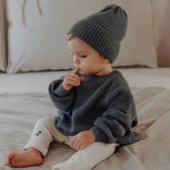 Conyson New Arrivals Autumn And Winter Fashion Loose Long Sleeve O-neck Baby And Child Plus Size Purple Chunky Knit Sweaters