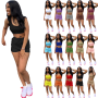 Conyson 2022 Custom Summer Outfits Women Clothing 2 Piece Set Crop Tank Top Jogger Biker Lounge Wear Two Piece Shorts set