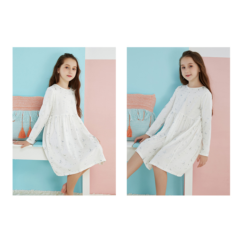 Conyson Wholesale 2022 Summer Long Sleeve Cotton Kids Custom Sets Pajamas Girls' Sleepwear Dress Girls Nightgown