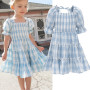 Conyson Summer Smocked Dress For Girls Sequin Ruffle Short Sleeve Clothes Children New Fashion Chiffon Party Princess Costume
