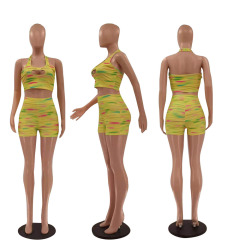 2023 Summer Custom Print Women Clothing 2Pcs Matching Shorts Street Rainbow Plus Fitness Gym Set Sexy Beach Tracksuit Ladies Set