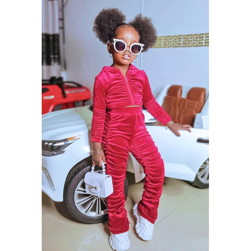 Conyson Latest Spring Velvet New Design Stacking Pants Outfit Kids Girl Autumn Two Piece Set Kids Hoodies Kids Fall Clothing Set