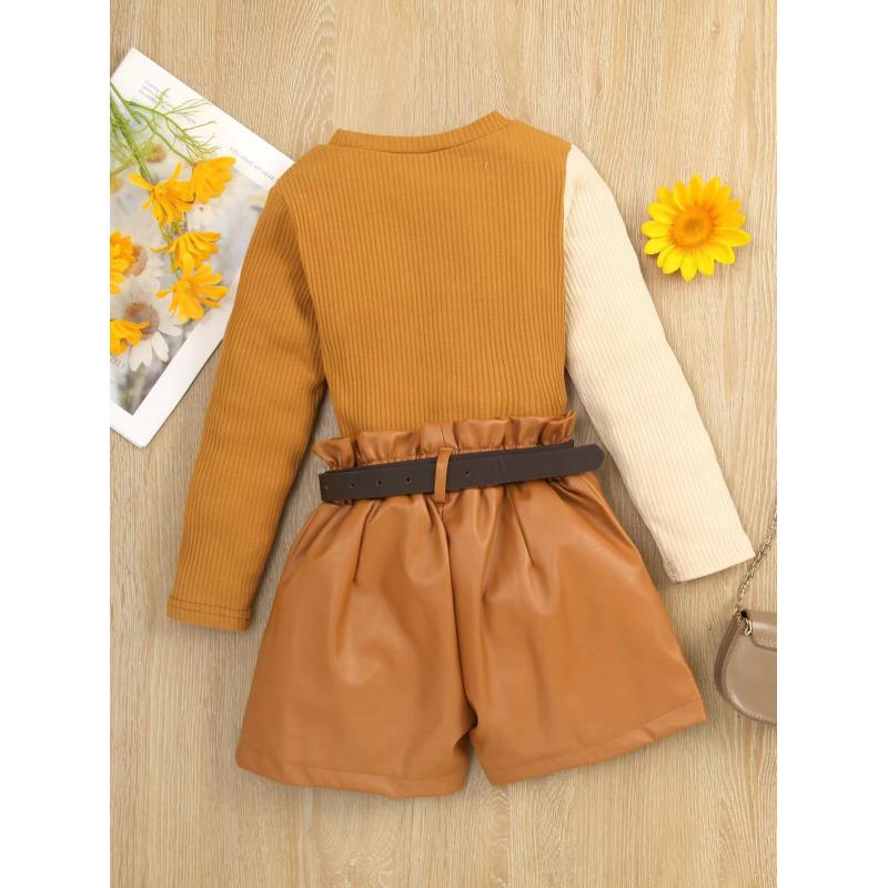 Conyson Autumn Winter Girls Clothes Set Children Knitted Shirt Pu Shorts 2pcs Clothing Set Fashion 2022 Girls Outfit
