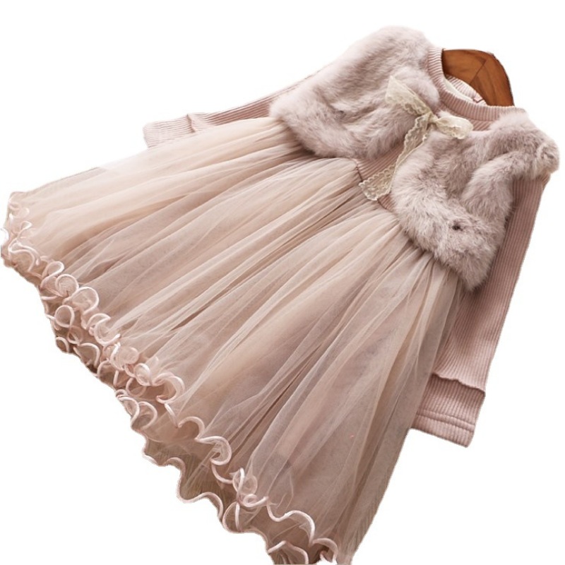 Customized Good Quality Girls Winter Two-piece Dresses Girls Double Layered Dress Long Sweater Dresses