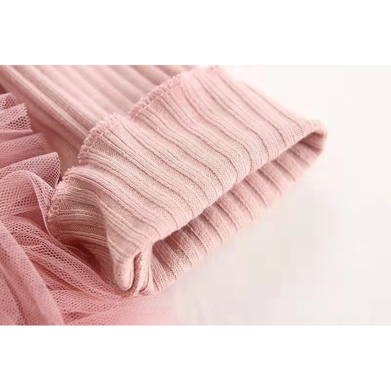 Conyson Wholesale High Quality Spring Mesh Baby Clothing Sets Knit O-Neck New Designers Long Sleeve Girls Princess Dress